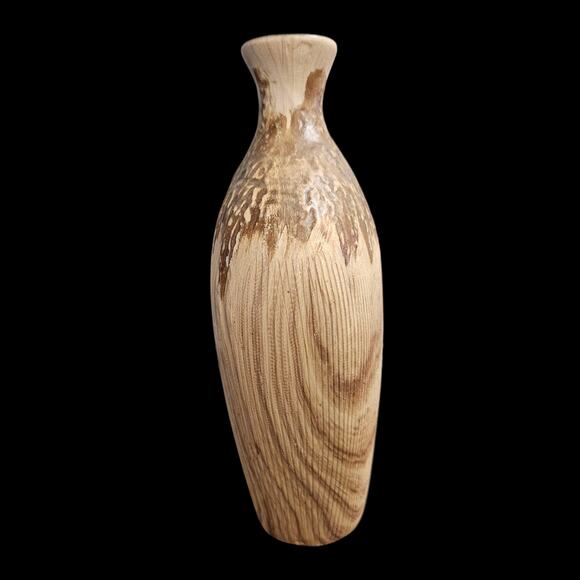 Mid Century Modern Drip Glaze Vase 8" x 5" Textured Brown Beige Studio Pottery - Picture 4 of 6